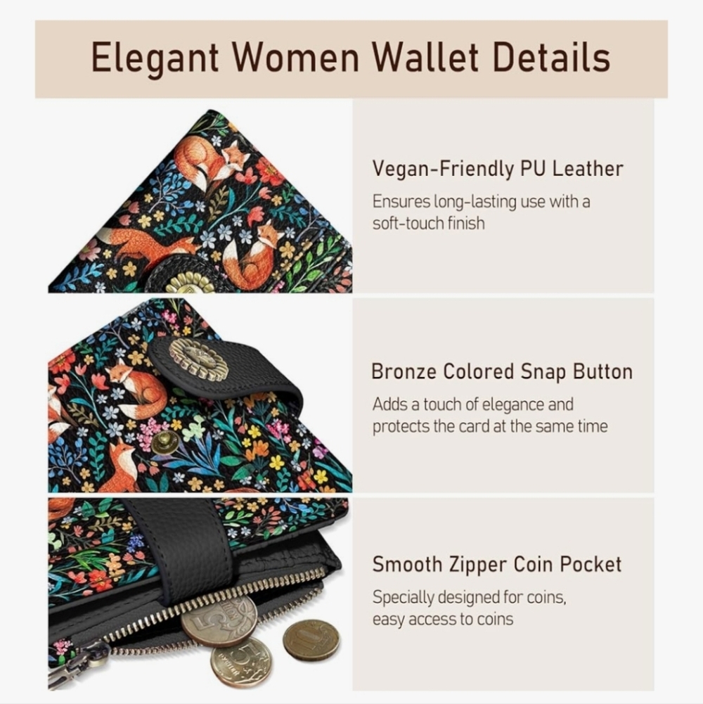 Colorful Fox Pattern RFID-Blocking Wallet - Picture 6 of 6
